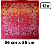 12x Boeren zakdoek spectrum rood/oranje/roze 56 x 56 cm - zakdoeken thema feest festival party zomer festival