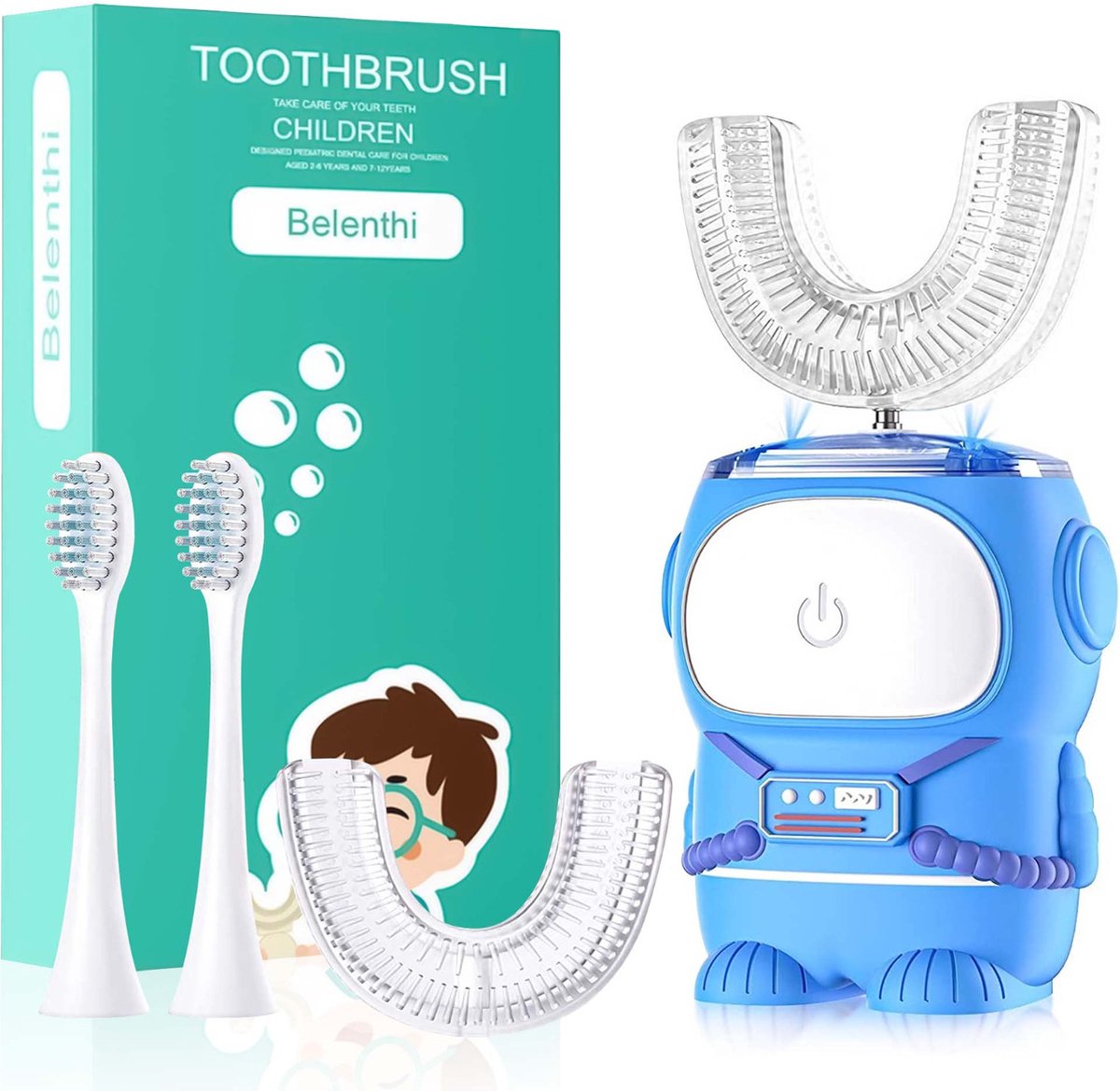 Belenthi elektrische tandenborstel kinderen - U-vormige tandenborstel kind - Astronaut elektrische tandenborstel kind - incl. 4 opzetstukjes -