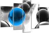 Glasschilderij Ballen - Zwart, Wit, Blauw - 170x100cm 5Luik - Foto Op Glas - Geen Acrylglas Schilderij - 6000+ Glasschilderijen Collectie - Wanddecoratie