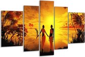 Glasschilderij Afrika - Geel, Oranje, Zwart - 170x100cm 5Luik - Foto Op Glas - Geen Acrylglas Schilderij - 6000+ Glasschilderijen Collectie - Wanddecoratie