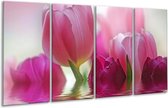 GroepArt - Glasschilderij - Tulpen - Roze, Wit, Groen - 160x80cm 4Luik - Foto Op Glas - Geen Acrylglas Schilderij - 6000+ Glasschilderijen Collectie - Wanddecoratie