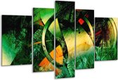 Glasschilderij Abstract - Groen, Geel, Rood - 170x100cm 5Luik - Foto Op Glas - Geen Acrylglas Schilderij - 6000+ Glasschilderijen Collectie - Wanddecoratie