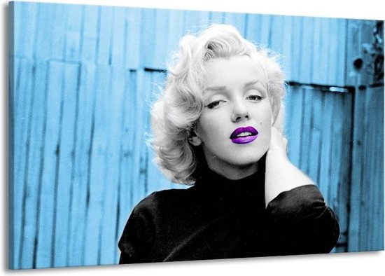 Schilderij Op Canvas - Groot -  Marilyn Monroe - Blauw, Zwart, Wit - 140x90cm 1Luik - GroepArt 6000+ Schilderijen Woonkamer - Schilderijhaakjes Gratis