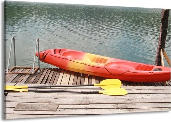 Canvas Schilderij Boot, Water | Geel, Oranje, Grijs | | F007194