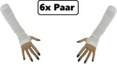 6x Paar Vingerloze handschoenen wit 32 cm - PXP Partyxplosion - Gala thema feest huwelijk party festival handschoen
