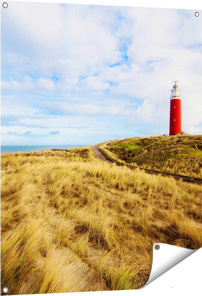 Gards Tuinposter Vuurtoren met Duinen in Texel - 80x100 cm - Tuindoek - Tuindecoratie - Wanddecoratie buiten - Tuinschilderij Multikleur