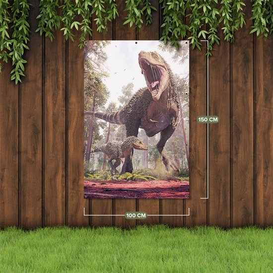 Affiche de jardin Gards Dinosaurus Tyrannosaurus Rex - T- Rex - 100x150 cm - Toile de jardin - Décoration de jardin - Décoration murale extérieure - Tableau de jardin