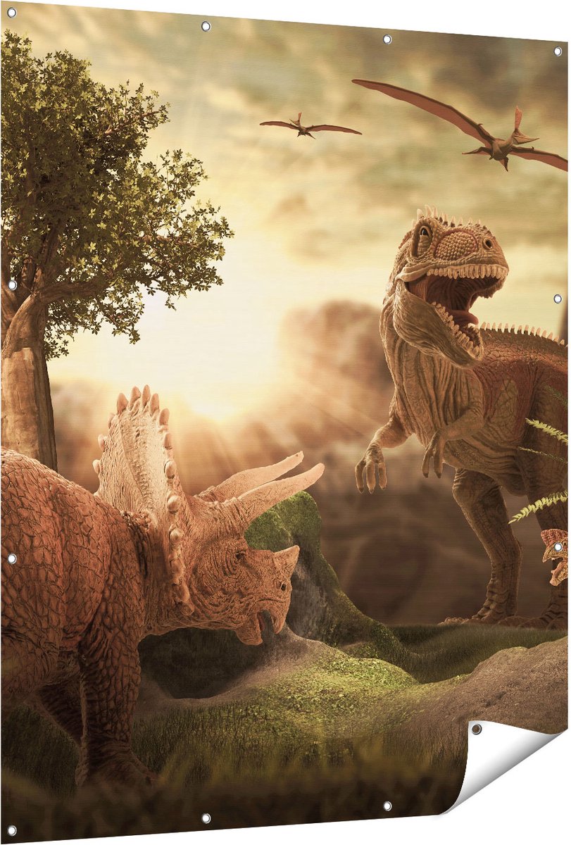 Gards Tuinposter Dinosauri�rs in de Natuur - Dino's - 120x150 cm - Tuindoek - Tuindecoratie - Wanddecoratie buiten - Tuinschilderij Multikleur