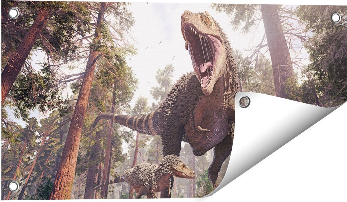 Gards Tuinposter Tyrannosaurus Rex Dinosaurus - T-Rex - 60x30 cm - Tuindoek - Tuindecoratie - Wanddecoratie buiten - Tuinschilderij Multikleur