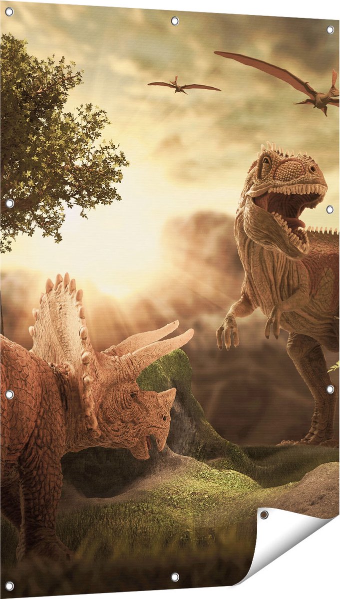 Gards Tuinposter Dinosauri�rs in de Natuur - Dino's - 80x120 cm - Tuindoek - Tuindecoratie - Wanddecoratie buiten - Tuinschilderij Multikleur