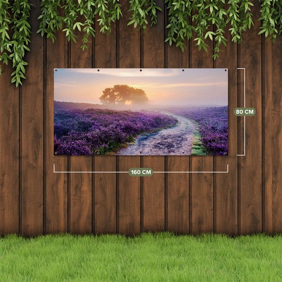 Gards Affiche de jardin Chemin dans la Prairie de la Veluwe - 160x80 cm - Toile de jardin - Décoration de jardin - Décoration murale extérieur - Tableau de jardin