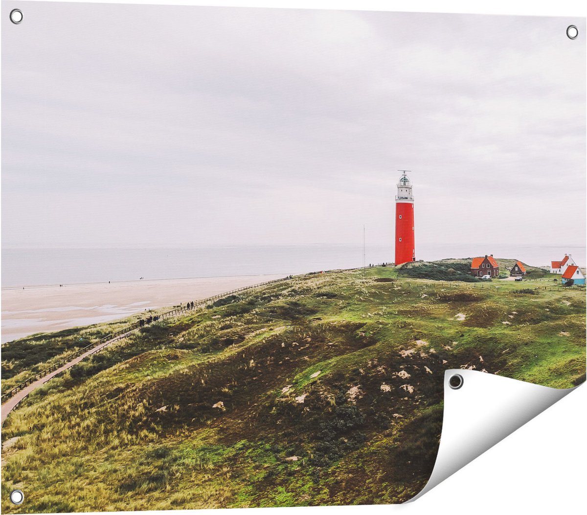 Gards Tuinposter Vuurtoren Texel - 80x60 cm - Tuindoek - Tuindecoratie - Wanddecoratie buiten - Tuinschilderij Multikleur