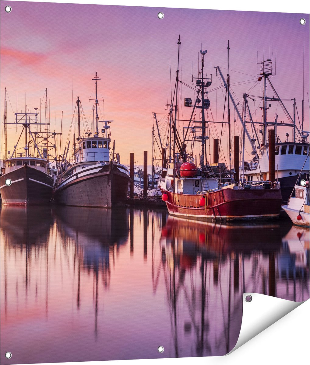 Gards Tuinposter Schepen in de Haven - Boten - 90x90 cm - Tuindoek - Tuindecoratie - Wanddecoratie buiten - Tuinschilderij Multikleur