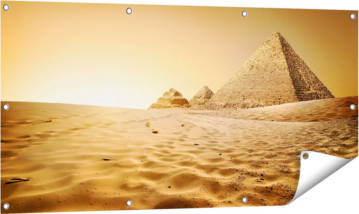 Gards Tuinposter Egyptische Piramides - Egypte - 120x60 cm - Tuindoek - Tuindecoratie - Wanddecoratie buiten - Tuinschilderij Multikleur