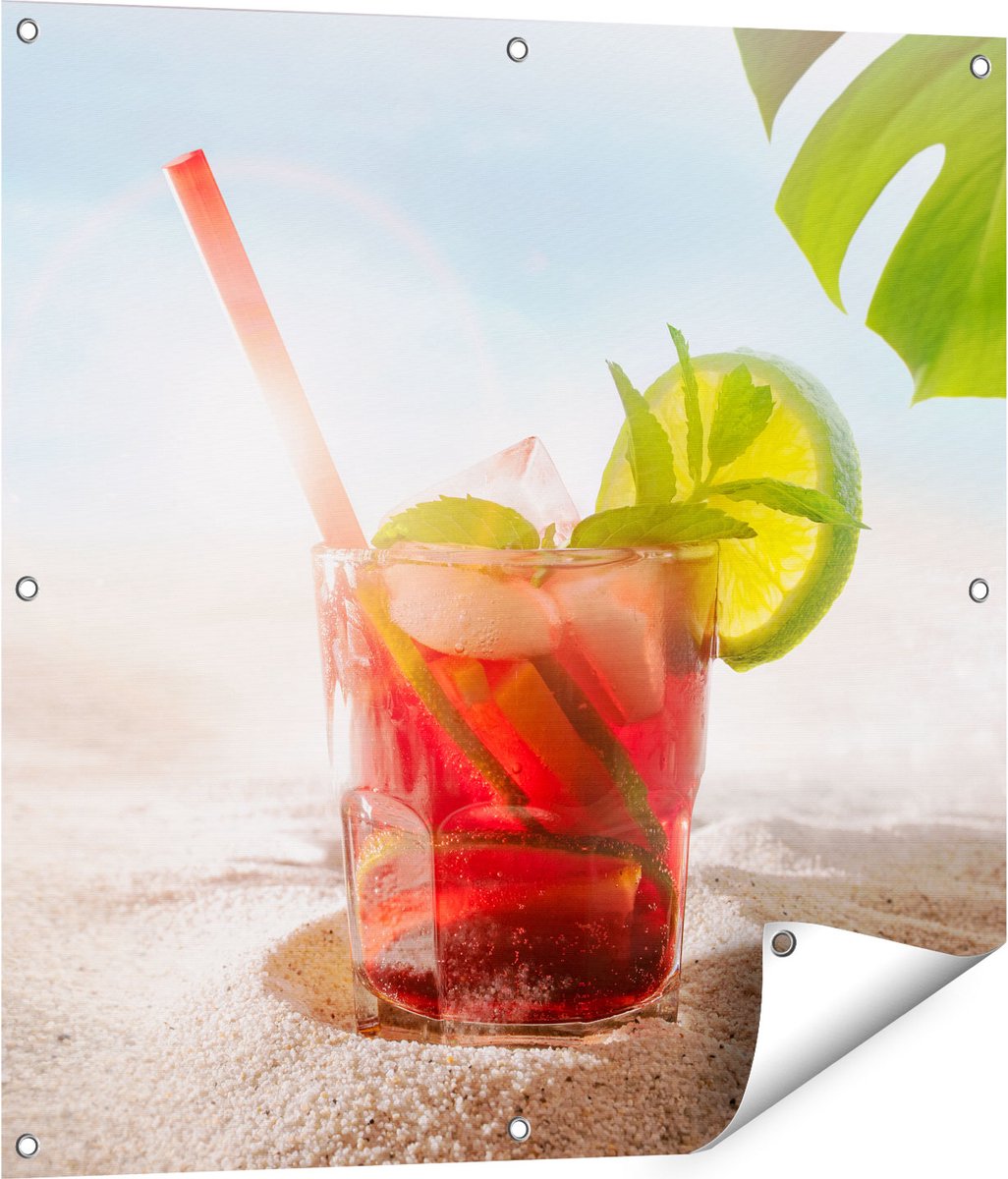Gards Tuinposter Cocktail Mix Drankje op het Strand - 80x80 cm - Tuindoek - Tuindecoratie - Wanddecoratie buiten - Tuinschilderij Multikleur