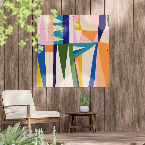 Gards Poster de jardin Art coloré abstrait - Triangles - 100x100 cm - Toile de jardin - Décoration de jardin - Décoration murale extérieure - Peinture de jardin