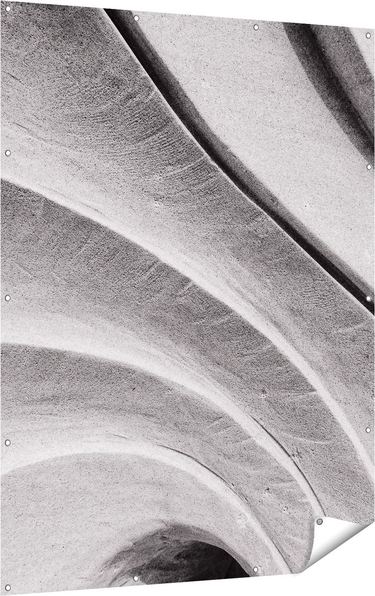 Gards Tuinposter Abstracte Kunst Gestreepte Stenen in het Grijs - 120x160 cm - Tuindoek - Tuindecoratie - Wanddecoratie buiten - Tuinschilderij Multikleur