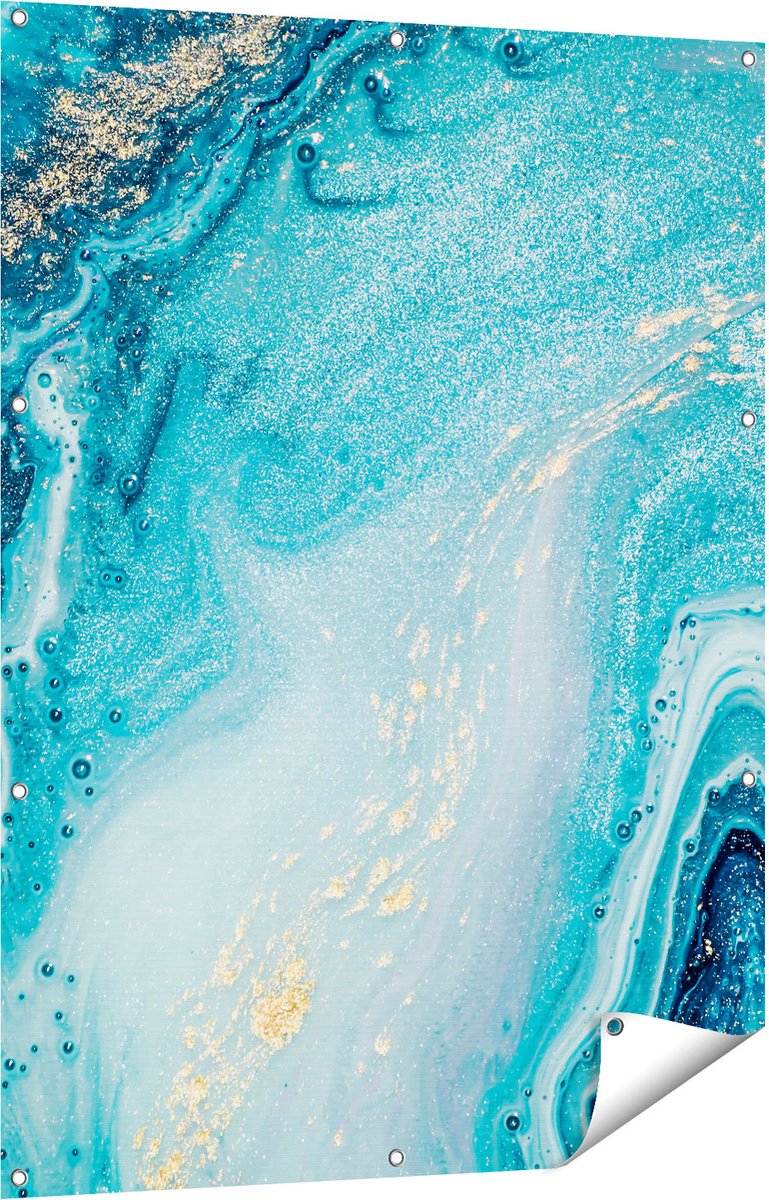 Gards Tuinposter Abstracte Kunst Blauwe Oceaan - 90x120 cm - Tuindoek - Tuindecoratie - Wanddecoratie buiten - Tuinschilderij Multikleur