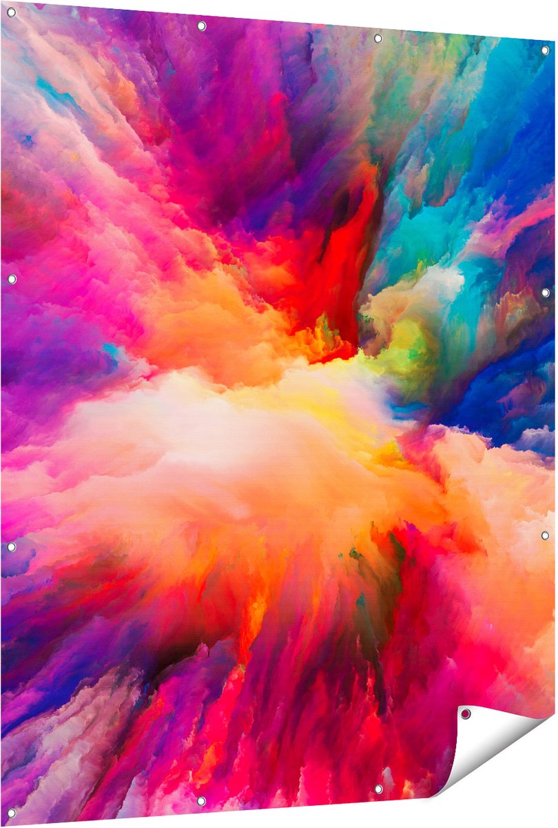 Gards Tuinposter Abstracte Kunst van Kleuren Verf - 120x150 cm - Tuindoek - Tuindecoratie - Wanddecoratie buiten - Tuinschilderij Multikleur