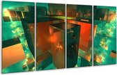GroepArt - Glasschilderij - Abstract - Blauw, Groen, Rood - 160x80cm 4Luik - Foto Op Glas - Geen Acrylglas Schilderij - 6000+ Glasschilderijen Collectie - Wanddecoratie