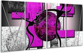 GroepArt - Glasschilderij - Abstract - Paars, Zwart, Wit - 160x80cm 4Luik - Foto Op Glas - Geen Acrylglas Schilderij - 6000+ Glasschilderijen Collectie - Wanddecoratie