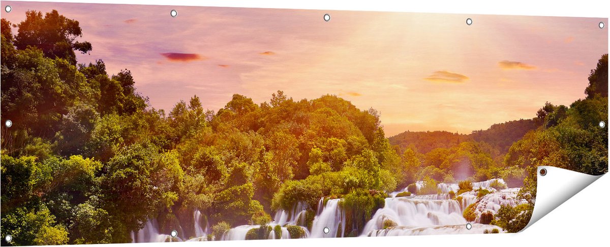 Gards Tuinposter Watervallen in het Bos - 180x60 cm - Tuindoek - Tuindecoratie - Wanddecoratie buiten - Tuinschilderij Multikleur