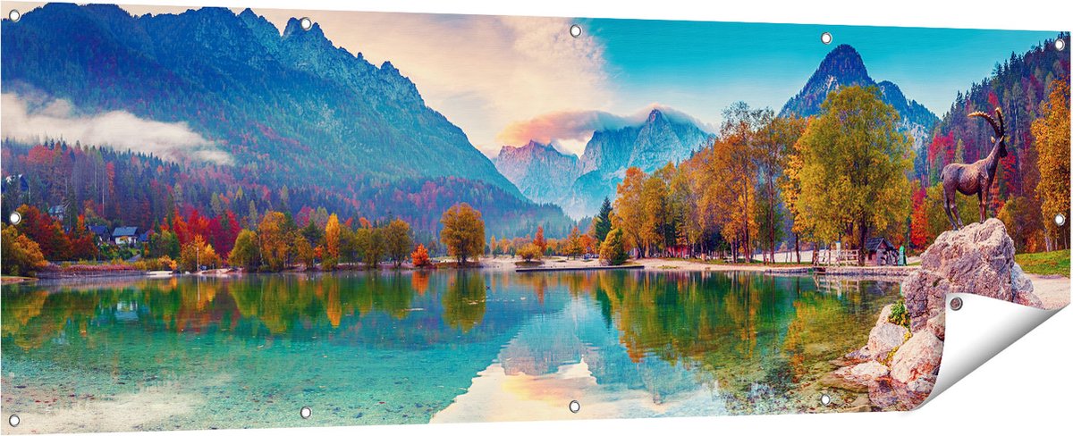Gards Tuinposter Meer - 180x60 cm - Tuindoek - Tuindecoratie - Wanddecoratie buiten - Tuinschilderij Multikleur