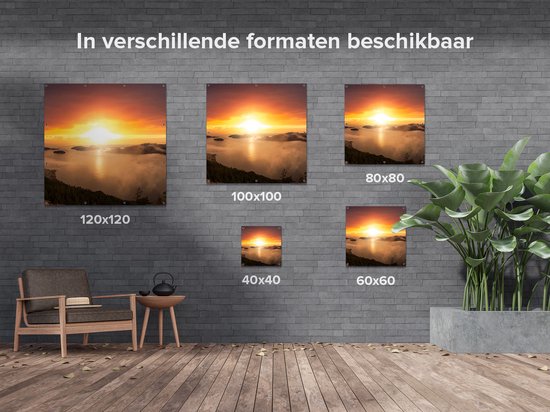 Affiche de jardin du Gards Coucher de soleil dans les Montagnes avec nuages ​​- 100x100 cm - Toile de jardin - Décoration de jardin - Décoration murale extérieure - Tableau de jardin