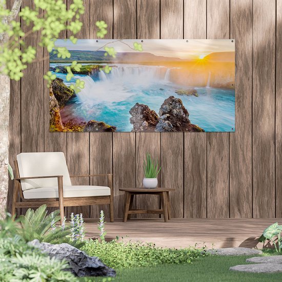 Affiche de jardin du Gards Chutes d'eau au coucher du soleil - 160x80 cm - Toile de jardin - Décoration de jardin - Décoration murale extérieure - Tableau de jardin