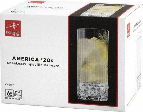 Bormioli Rocco AMERICA '20s verpakking met 6 longdrinkglazen, 49 cl.
