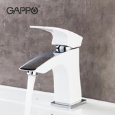 GAPPO Wastafel Kraan - Wit met Spiegel Effect Bovenop - Messing - Warm en Koud Water - Duurzaam Materiaal - Badkamer - Toilet - Keuken - Wastafelkraan