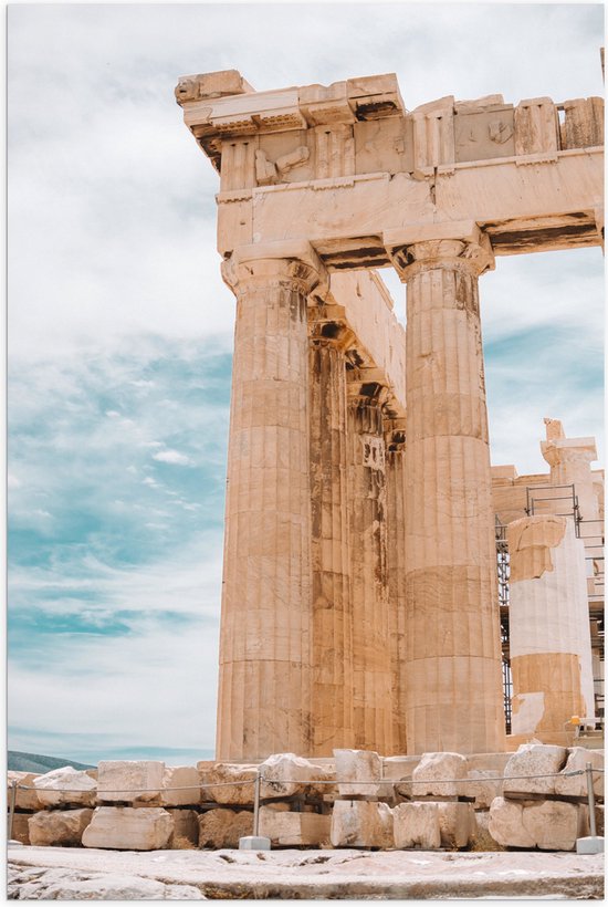 Poster Glanzend – Deel van Parthenon in Athene, Griekenland - 70x105 cm Foto op Posterpapier met Glanzende Afwerking