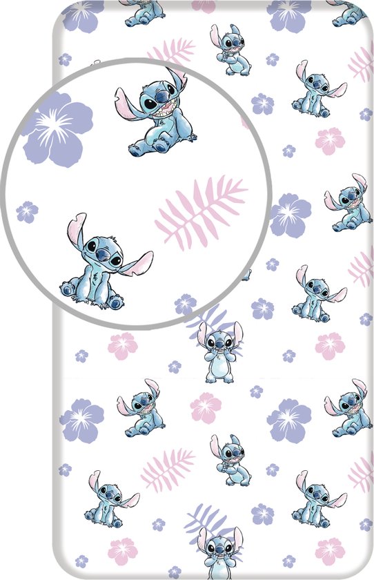 Disney Lilo & Stitch Hoeslaken Happy - Eenpersoons - 90 x 190/200cm - Katoen