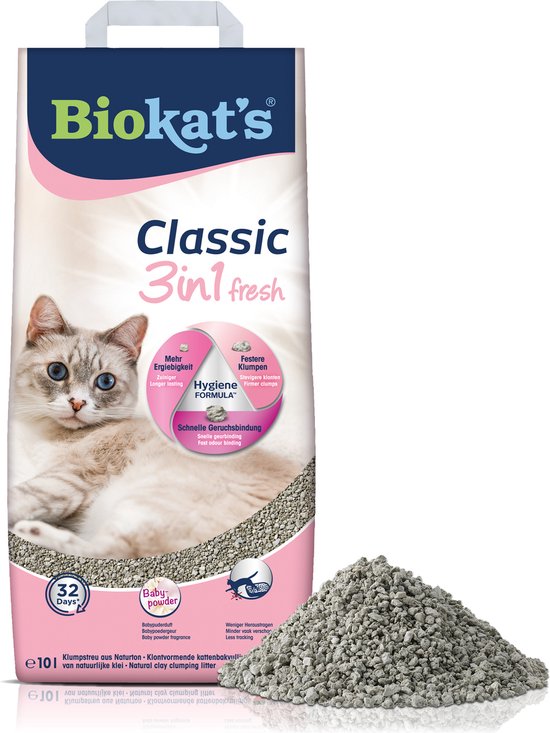 Biokat's Classic Fresh 3in1 Babypoeder - 10 L - Kattenbakvulling -  Klontvormend -... | bol.com