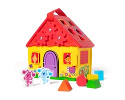 Melissa & Doug Blue’s Clues & You! Draagbaar houten huis met vormensorteerder - Activiteiten speelset (8-delig)