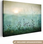 Canvas schilderij - Natuur - Vintage - Bloemen - Zon - Foto op canvas - 90x60 cm - Canvas doek - Woonkamer decoratie