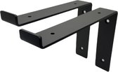 Maison DAM 2x Plankdrager L vorm down - Wandsteun – 20cm – Mat zwart gepoedercoat - incl. bevestigingsmateriaal + schroefbit