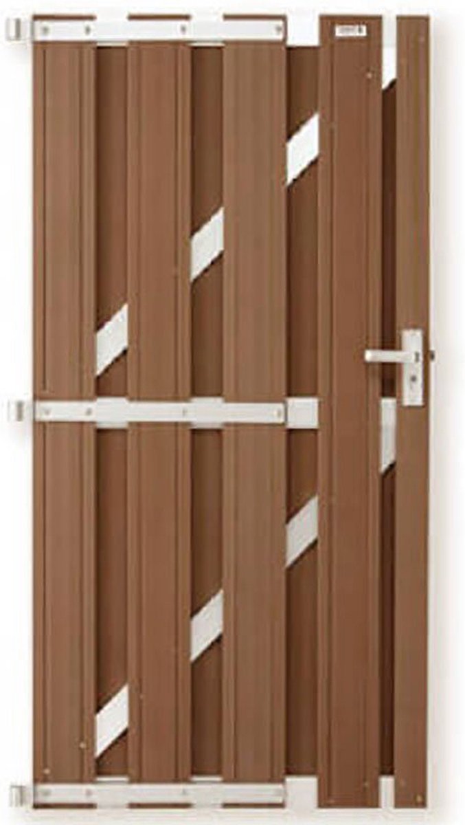 Tuindeur composiet Stijl bruin met blank alu frame incl. hang en sluitwerk (100 x 180 cm)