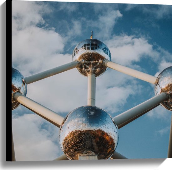 Canvas - Atomium in Brussel, België - 60x60 cm Foto op Canvas Schilderij (Wanddecoratie op Canvas)