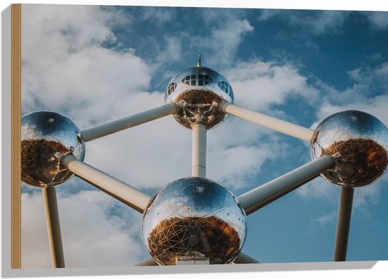 Hout - Atomium in Brussel, België - 75x50 cm - 9 mm dik - Foto op Hout (Met Ophangsysteem)