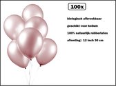 100x Luxe Ballon pearl roze 30cm - biologisch afbreekbaar - Festival feest party verjaardag landen helium lucht thema