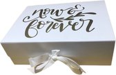 Boîte magnétique de Luxe avec ruban de satin, boîte à souvenirs, boîte cadeau avec nœud en satin, finition blanche brillante, thème : mariage, cohabitation