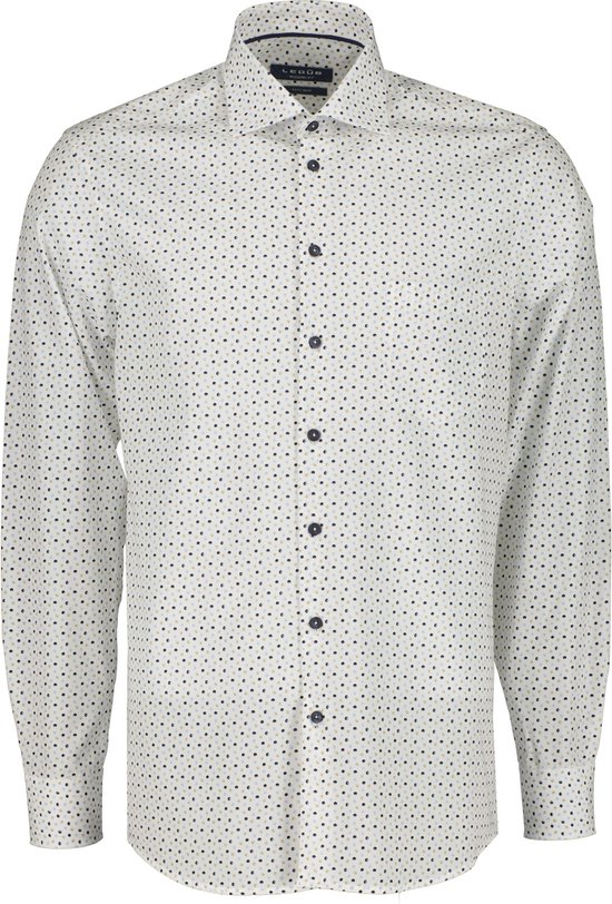 Ledub modern fit overhemd - mouwlengte 7 - wit met donkerblauw dessin - Strijkvriendelijk - Boordmaat: 40