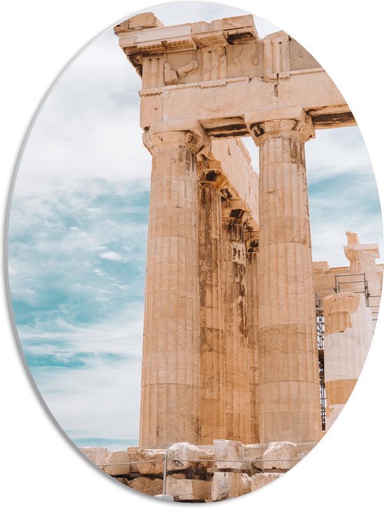 PVC Schuimplaat Ovaal - Deel van Parthenon in Athene, Griekenland - 42x56 cm Foto op Ovaal (Met Ophangsysteem)