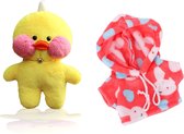 Klikkopers® - Paper Duck knuffel - Roze Hoodie met Konijntjes - 30 cm - Paper Duck - Lalafanfan - Paperduck - Geel
