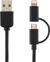 DELTACO - IPLH-212 - USB-A naar Lighting en Micro-USB kabel MFi - 1 meter - Zwart