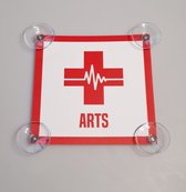 Autobord "Arts" | 20 x 20 cm | Met 4 zuignappen | Tijdelijk label autoraam | Autoruit | Medische hulp | Dokter | Medische assistentie | Tijdelijk parkeren | Eerste hulp | 1 stuk