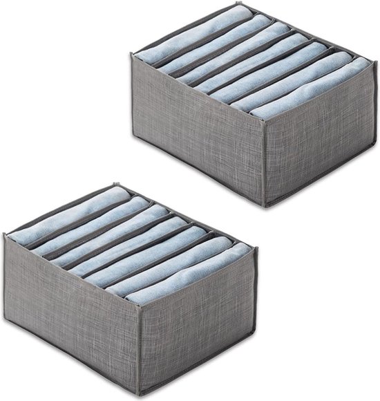7 roosters Wasbare kledingkast Kleding Organizer, Jeans Compartiment Opbergdoos, Opvouwbare Kast Lade Organizer Kleding Lade Mesh Scheidingsdoos, Kleding Lade Organizer (2 x groot, Wit