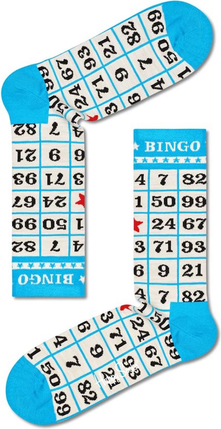 Happy Socks Bingo - Sokken Dames - Kado Vrouw - Beige/Blauw - Maat 36-40