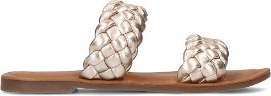 Manfield - Dames - Goudkleurige leren sandalen met gevlochten bandjes